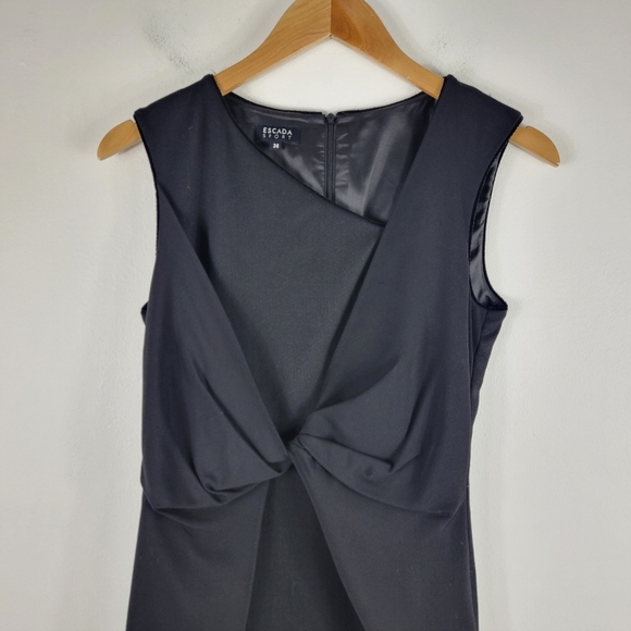 Escada Sport Wool Ruched Twist Front Overlay Herringbone Sleeveless Sheath Dress - Picture 2 of 14